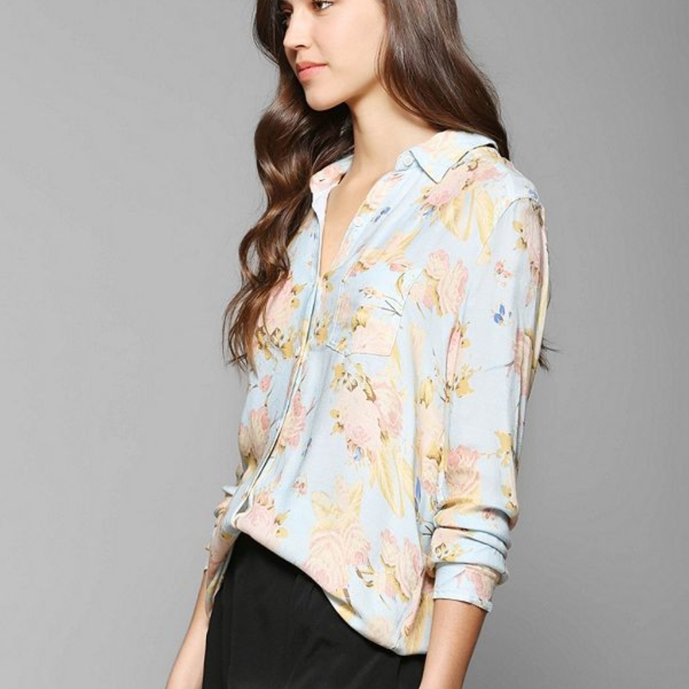 Floral washed-out button down shirt